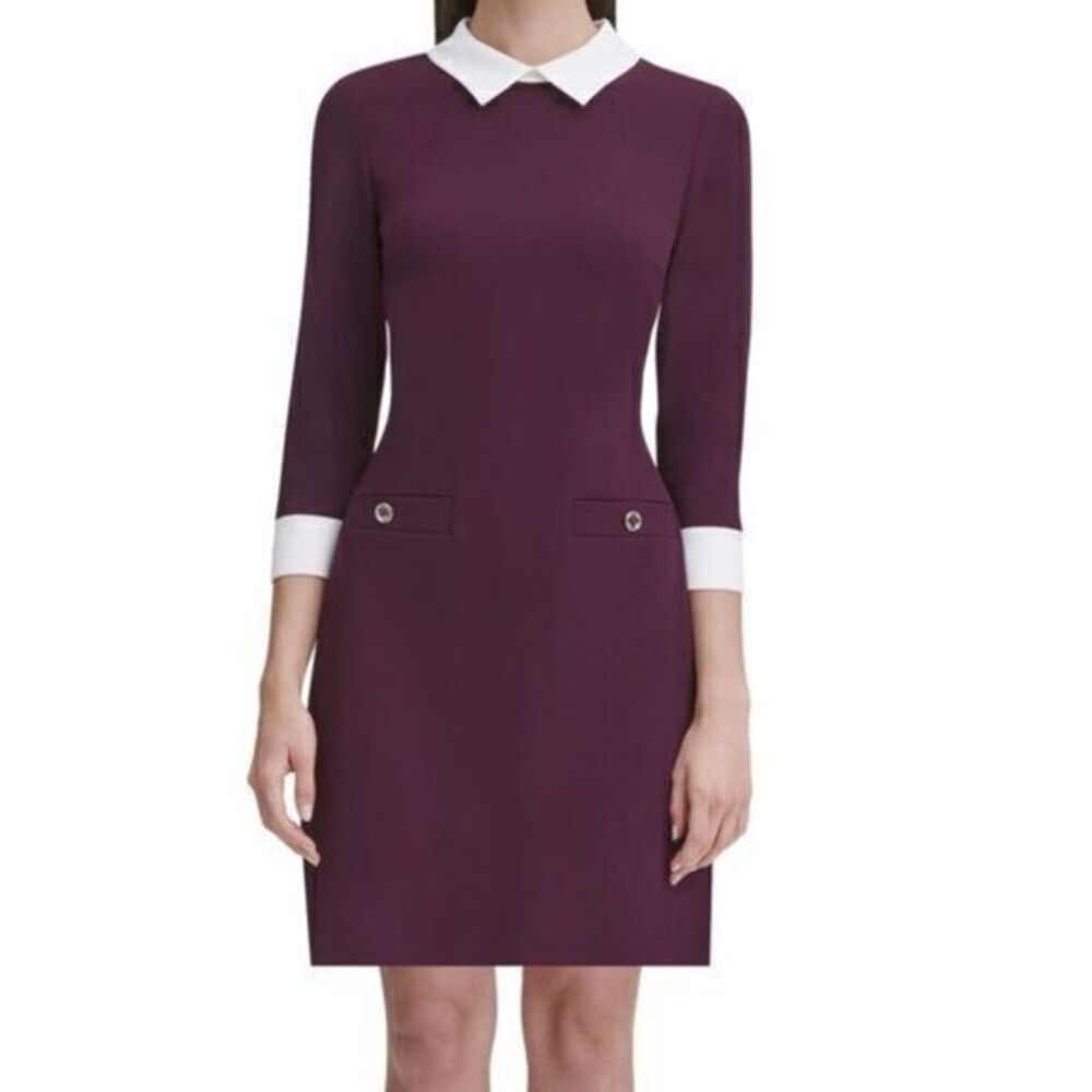 TOMMY HILFIGER NWT Aubergine Long Sleeve Collared Shirt Dress US 6